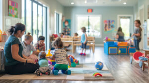 Comparison of overstaffed and understaffed childcare classrooms highlighting scheduling imbalance.